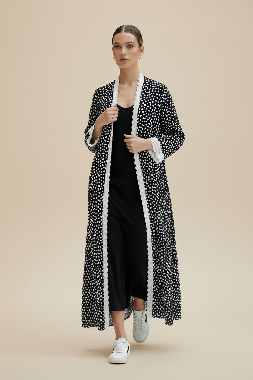 Noir polka lace abaya with Sheila