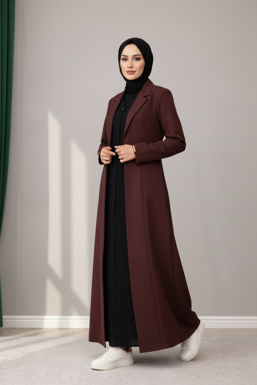 Maroon elegant blazer abaya