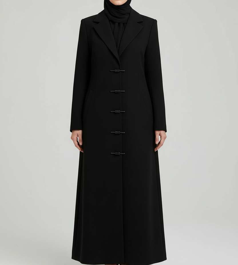 Black Blazer Abaya with Elegant Buckles