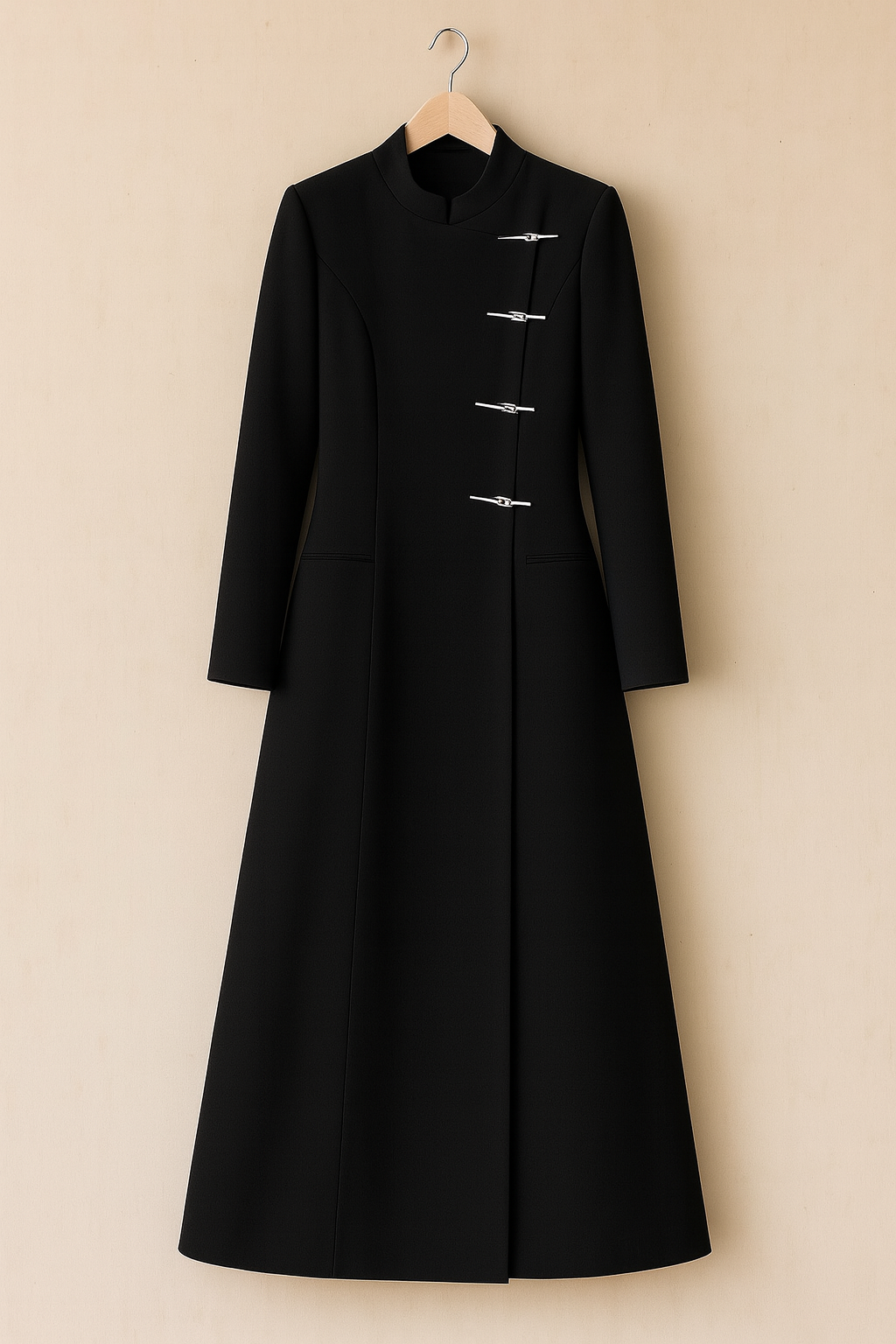 Tailored silver buckle abaya