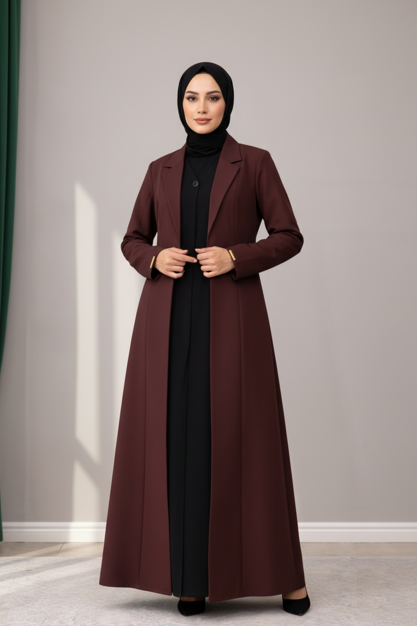 Maroon elegant blazer abaya
