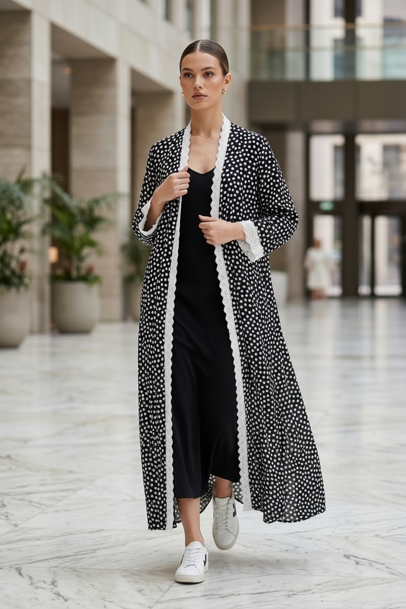 Noir polka lace abaya with Sheila